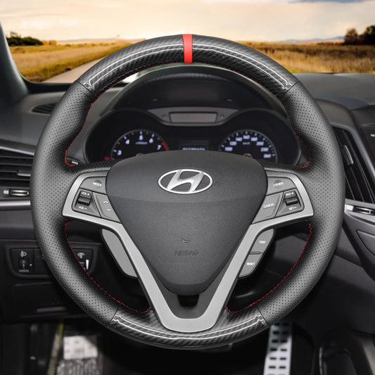 MEWANT Leather Suede Carbon Fiber Car Steering Wheel Cover for Hyundai Veloster 2011 - 2017 - Mewant Cover