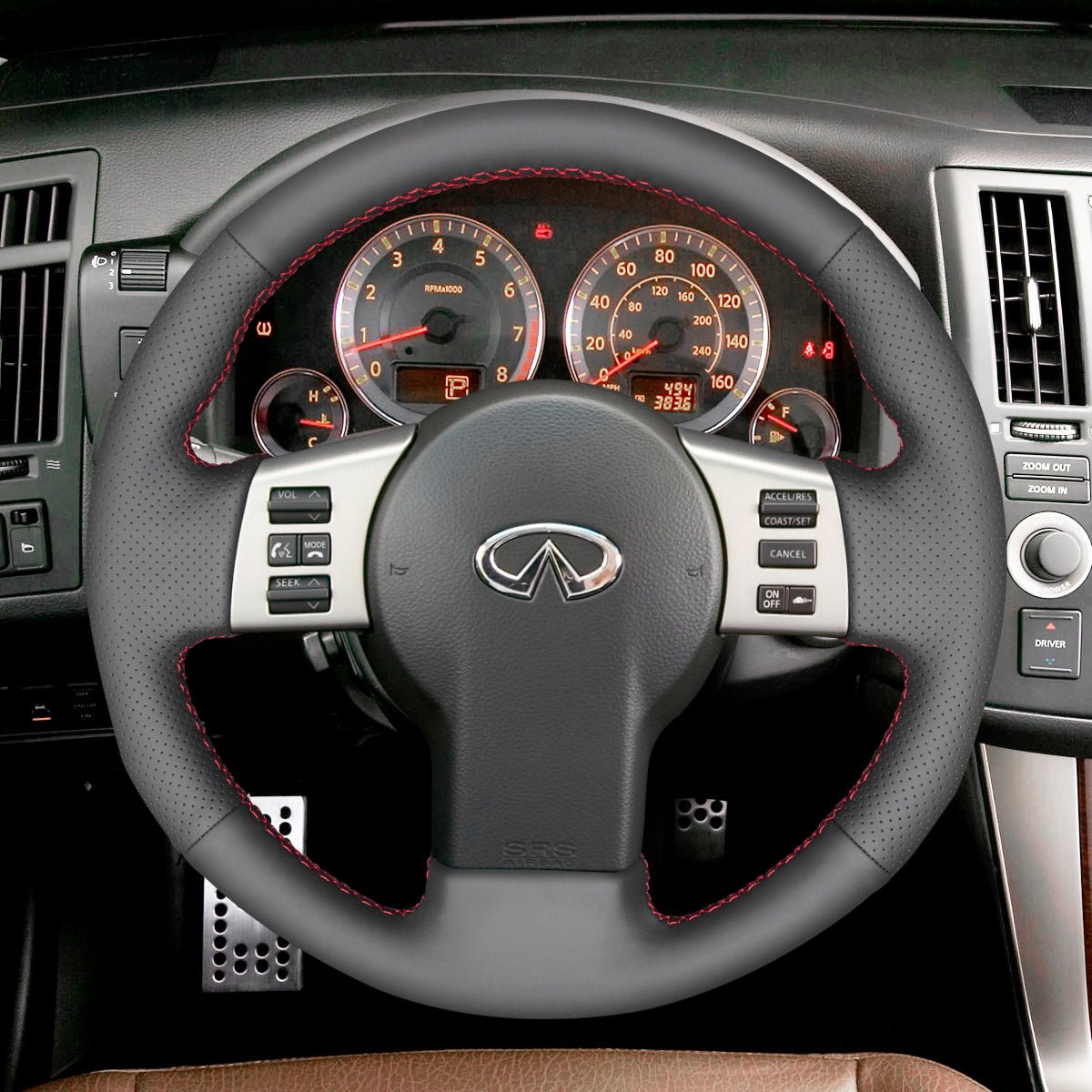 MEWANT Leather Suede Carbon Fiber Car Steering Wheel Cover for Infiniti FX FX45 2004 - 2008 / for Nissan 350Z 2002 - 2009 - Alcantara, Leather, Carbon Fiber, Easy Install, Non - Slip, Best Steering Wheel Cover