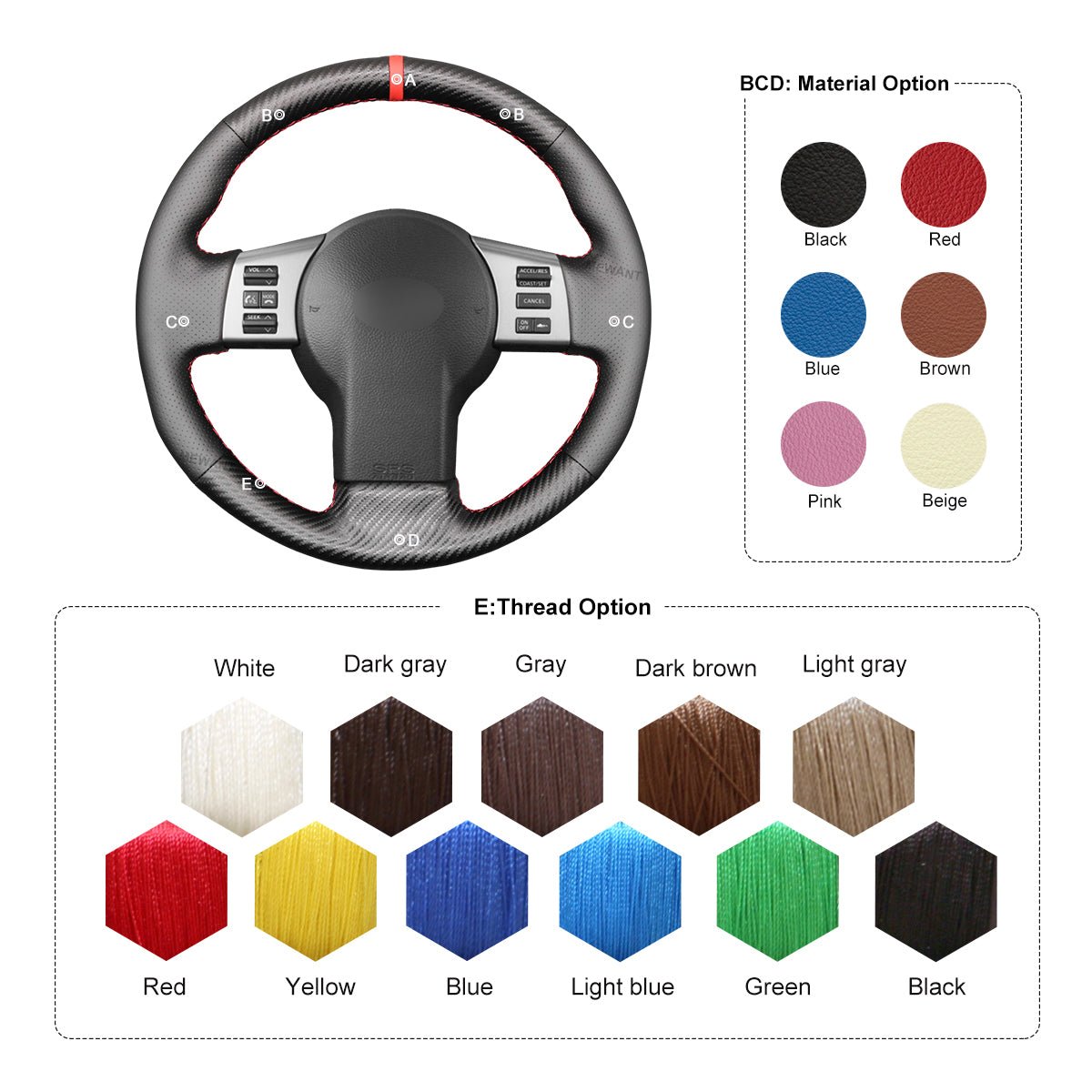 MEWANT Leather Suede Carbon Fiber Car Steering Wheel Cover for Infiniti FX FX45 2004 - 2008 / for Nissan 350Z 2002 - 2009 - Alcantara, Leather, Carbon Fiber, Easy Install, Non - Slip, Best Steering Wheel Cover