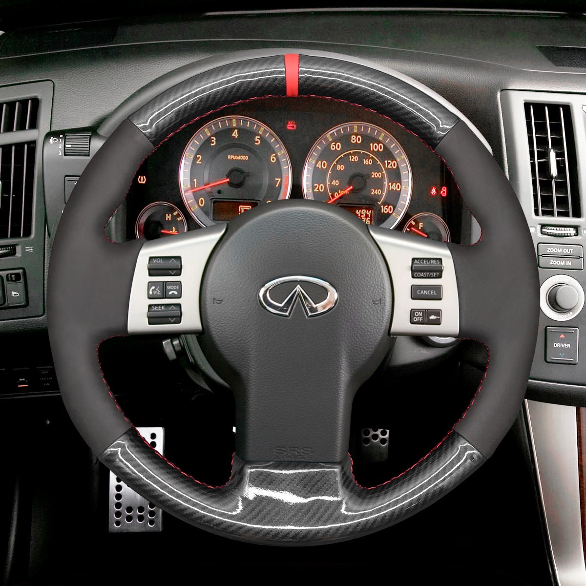 MEWANT Leather Suede Carbon Fiber Car Steering Wheel Cover for Infiniti FX FX45 2004 - 2008 / for Nissan 350Z 2002 - 2009 - Mewant Cover