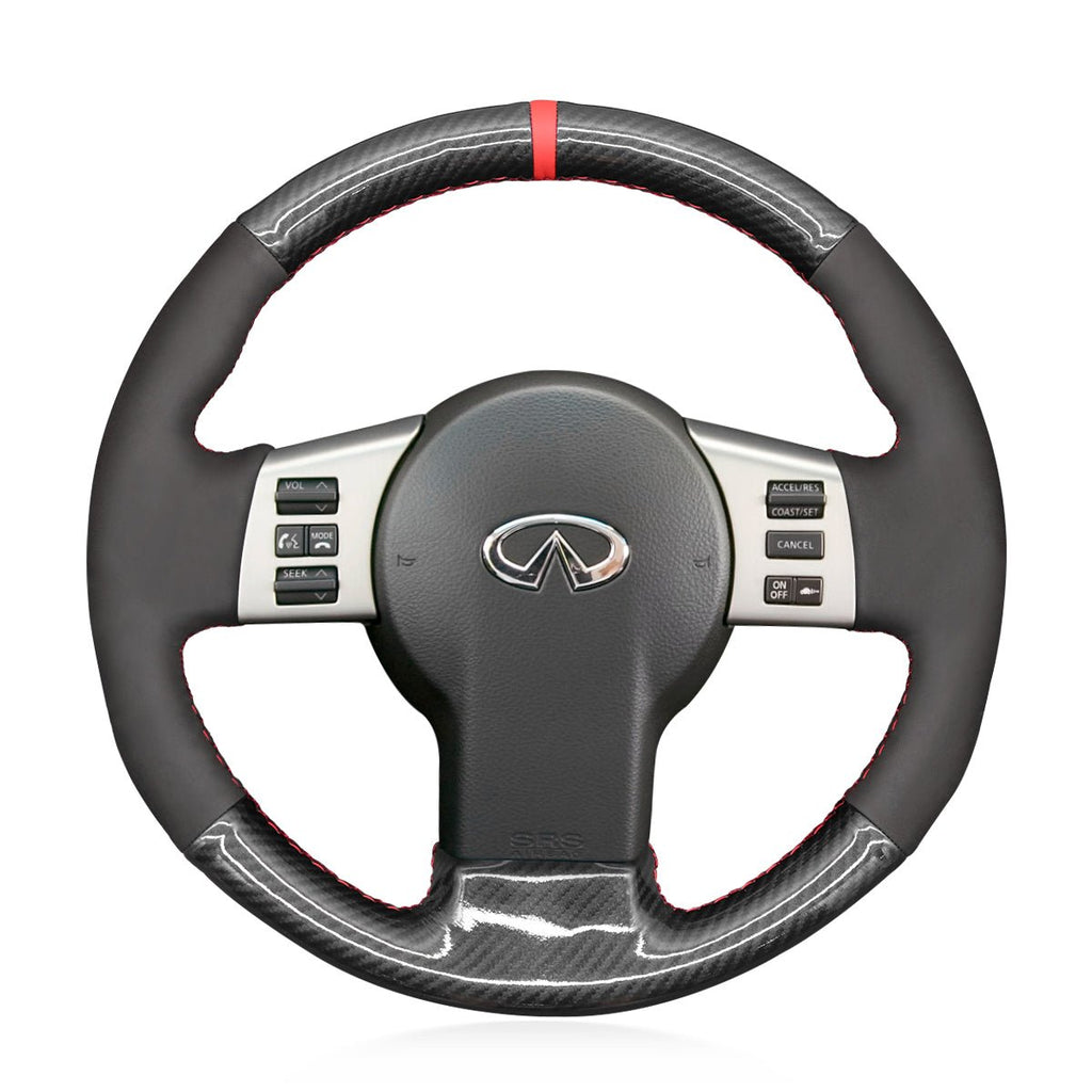MEWANT Leather Suede Carbon Fiber Car Steering Wheel Cover for Infiniti FX FX45 2004 - 2008 / for Nissan 350Z 2002 - 2009 - Alcantara, Leather, Carbon Fiber, Easy Install, Non - Slip, Best Steering Wheel Cover