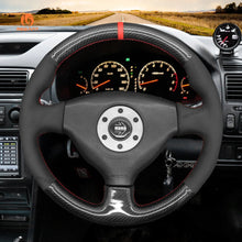 Carica l&#39;immagine nel visualizzatore Galleria, MEWANT Leather Suede Carbon Fiber Car Steering Wheel Cover for Mitsubishi Lancer Evolution EVO VI 6 / V (5) / IV 4 - Mewant Cover
