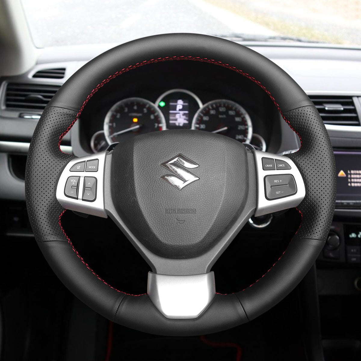 MEWANT Leather Suede Carbon Fiber Car Steering Wheel Cover for Suzuki Swift Sport 2012 - 2017 / Vitara S 2016 - 2019 - Mewant Cover