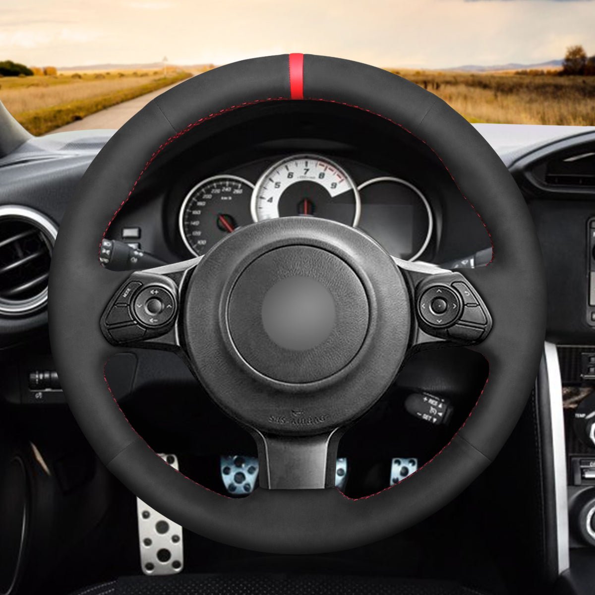 MEWANT Leather Suede Carbon Fiber Car Steering Wheel Cover for Toyota 86 (GT86) 2016 - 2020 / for Subaru BRZ 2016 - 2020 - Alcantara, Leather, Carbon Fiber, Easy Install, Non - Slip, Best Steering Wheel Cover