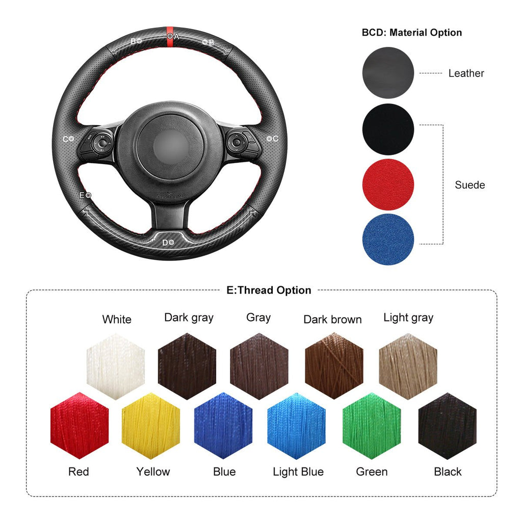 MEWANT Leather Suede Carbon Fiber Car Steering Wheel Cover for Toyota 86 (GT86) 2016 - 2020 / for Subaru BRZ 2016 - 2020 - Alcantara, Leather, Carbon Fiber, Easy Install, Non - Slip, Best Steering Wheel Cover