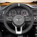 MEWANT Leather Suede Material Car Steering Wheel Cover for Kia Rio 2017 - 2019 / Rio5 2019 / K2 2017 - 2019 / Picanto 2017 - 2019 / Morning 2017 - 2019 - Alcantara, Leather, Carbon Fiber, Easy Install, Non - Slip, Best Steering Wheel Cover