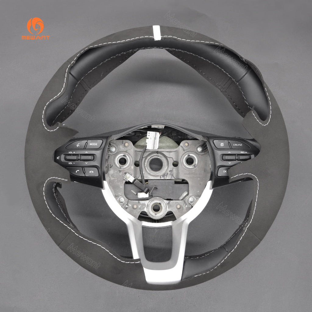 MEWANT Leather Suede Material Car Steering Wheel Cover for Kia Rio 2017 - 2019 / Rio5 2019 / K2 2017 - 2019 / Picanto 2017 - 2019 / Morning 2017 - 2019 - Alcantara, Leather, Carbon Fiber, Easy Install, Non - Slip, Best Steering Wheel Cover