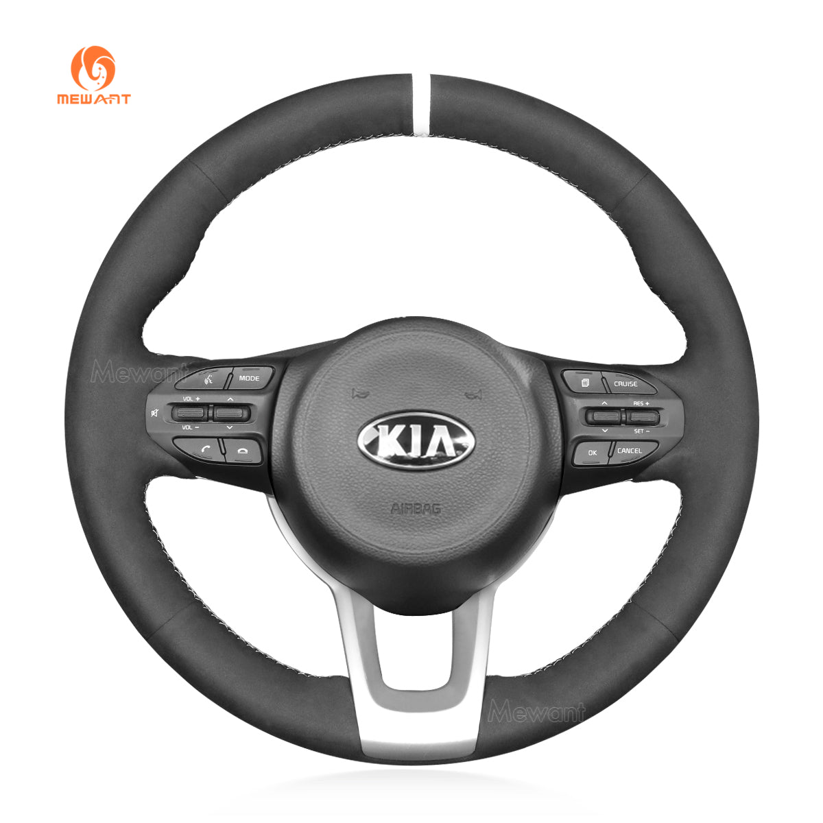 MEWANT Leather Suede Material Car Steering Wheel Cover for Kia Rio 2017 - 2019 / Rio5 2019 / K2 2017 - 2019 / Picanto 2017 - 2019 / Morning 2017 - 2019 - Alcantara, Leather, Carbon Fiber, Easy Install, Non - Slip, Best Steering Wheel Cover