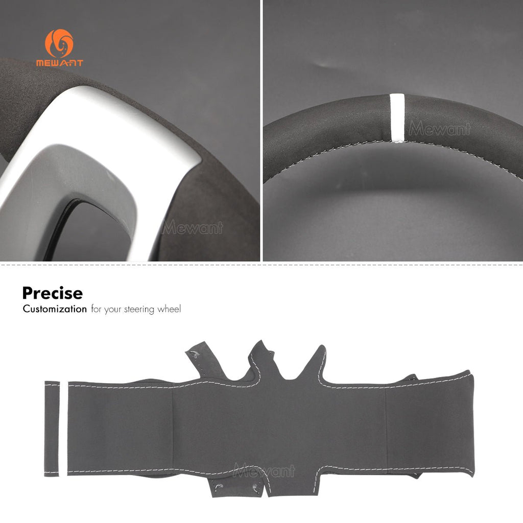 MEWANT Leather Suede Material Car Steering Wheel Cover for Kia Rio 2017 - 2019 / Rio5 2019 / K2 2017 - 2019 / Picanto 2017 - 2019 / Morning 2017 - 2019 - Alcantara, Leather, Carbon Fiber, Easy Install, Non - Slip, Best Steering Wheel Cover