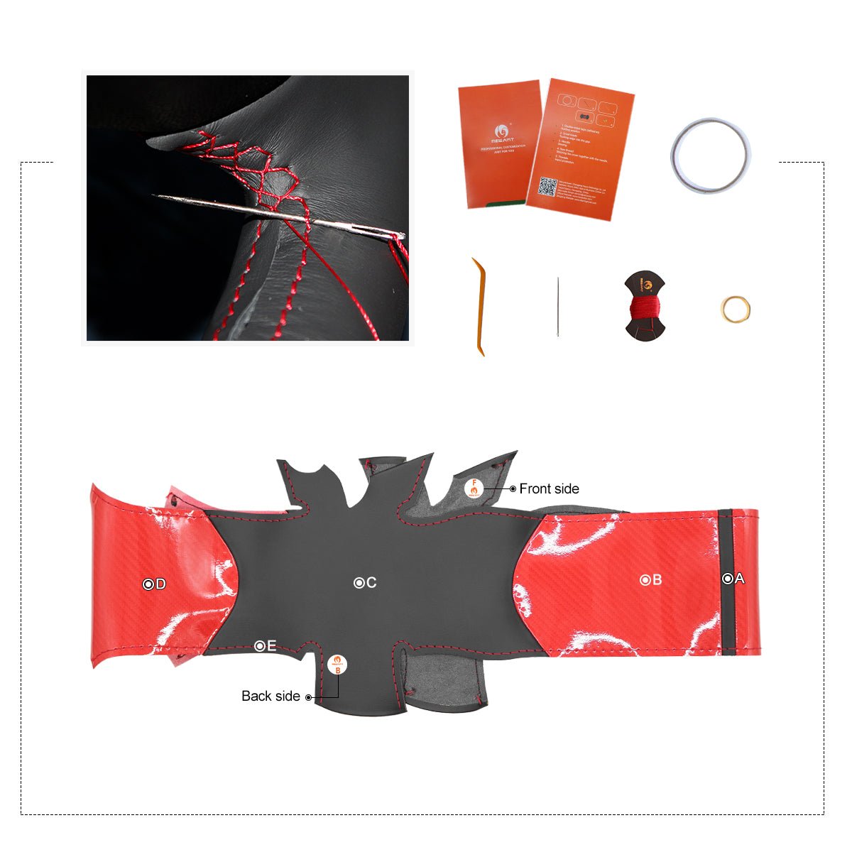 MEWANT Leather SuedeCar Steering Wheel Cover for Ford Focus ST/ Focus ST - Line/ Focus RS/ Ecosport ST - Line/ Kuga/ Escape - Alcantara, Leather, Carbon Fiber, Easy Install, Non - Slip, Best Steering Wheel Cover