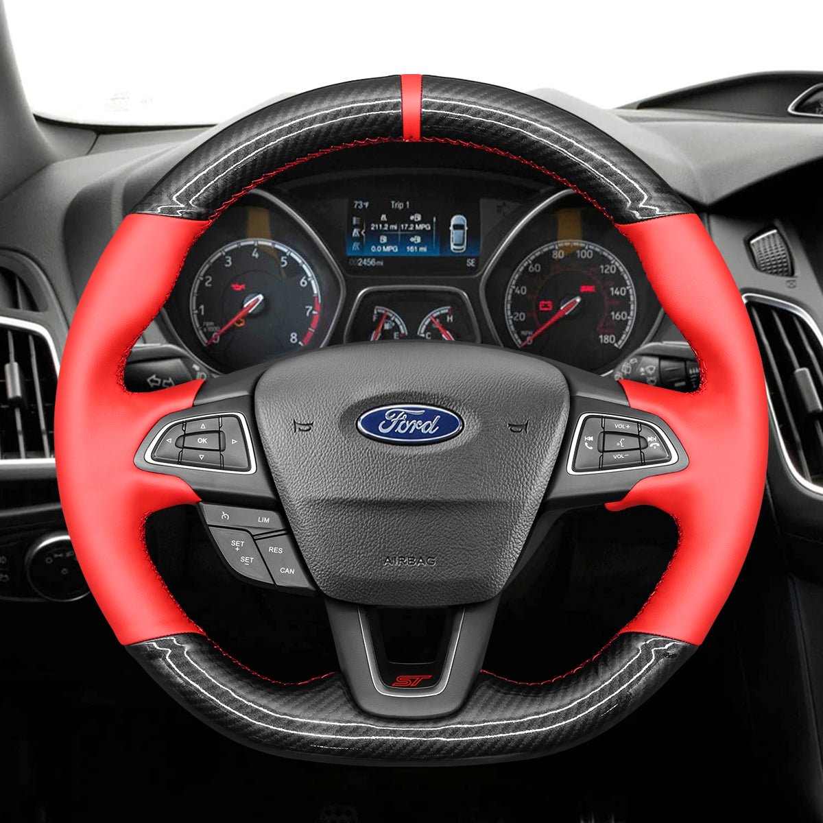 MEWANT Leather SuedeCar Steering Wheel Cover for Ford Focus ST/ Focus ST - Line/ Focus RS/ Ecosport ST - Line/ Kuga/ Escape - Mewant Cover