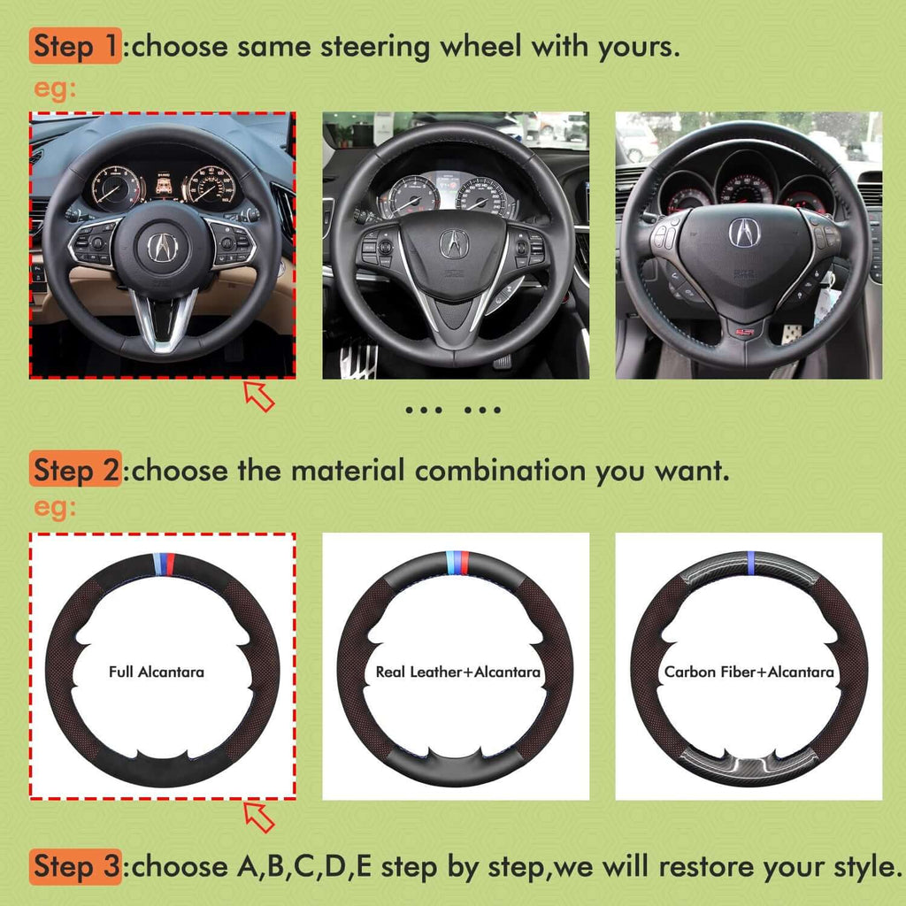 Mewant Mesh Alcantara DIY Customize Style - For Acura Series - Alcantara, Leather, Carbon Fiber, Easy Install, Non - Slip, Best Steering Wheel Cover