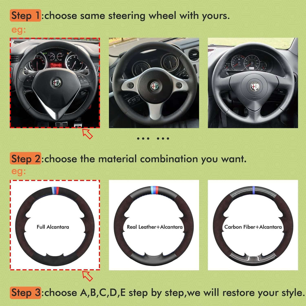 Mewant Mesh Alcantara DIY Customize Style - For Alfa Series - Alcantara, Leather, Carbon Fiber, Easy Install, Non - Slip, Best Steering Wheel Cover