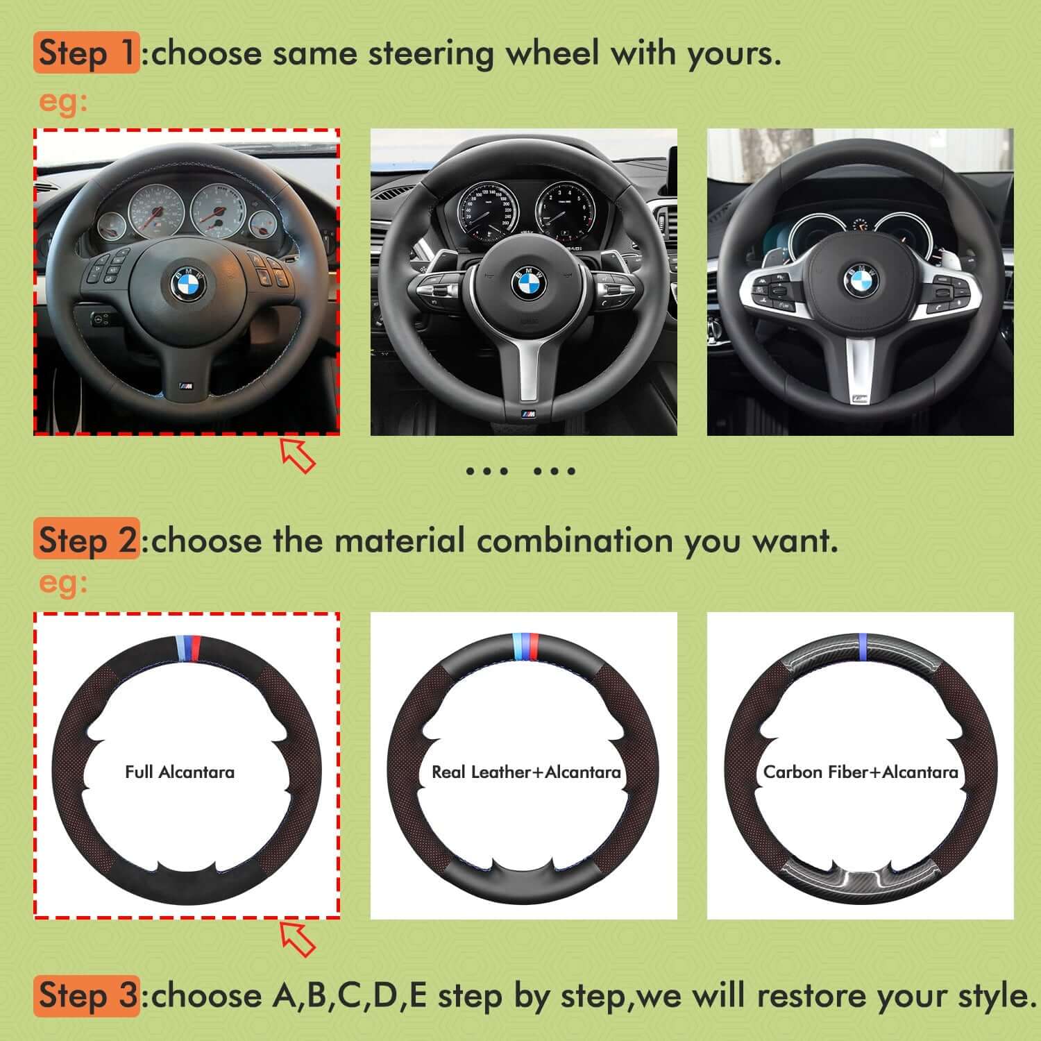 Mewant Mesh Alcantara DIY Customize Style - For BMW Series - Alcantara, Leather, Carbon Fiber, Easy Install, Non - Slip, Best Steering Wheel Cover