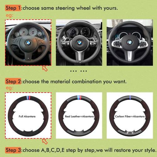 Mewant Mesh Alcantara DIY Customize Style - For BMW Series - Alcantara, Leather, Carbon Fiber, Easy Install, Non - Slip, Best Steering Wheel Cover