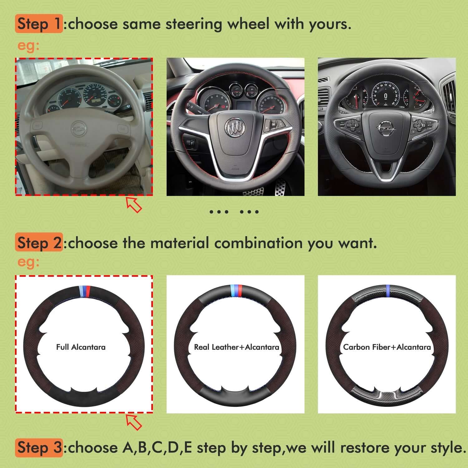 Mewant Mesh Alcantara DIY Customize Style - For Buick Series - Alcantara, Leather, Carbon Fiber, Easy Install, Non - Slip, Best Steering Wheel Cover