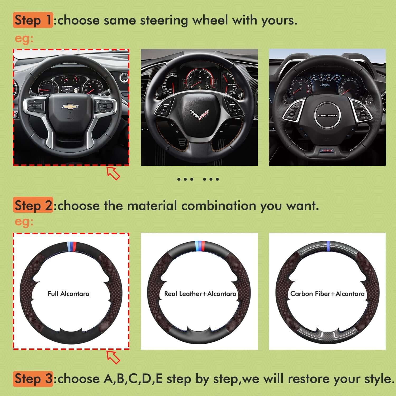 Mewant Mesh Alcantara DIY Customize Style - For Chevrolet Series - Alcantara, Leather, Carbon Fiber, Easy Install, Non - Slip, Best Steering Wheel Cover