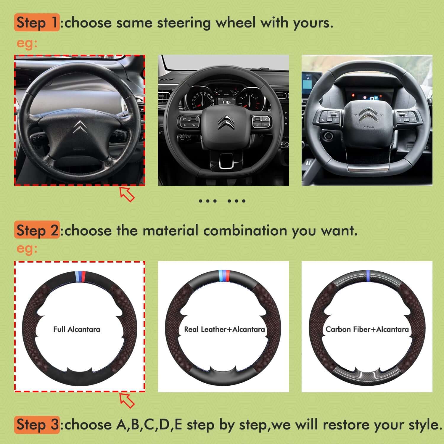 Mewant Mesh Alcantara DIY Customize Style - For Citroen Series - Alcantara, Leather, Carbon Fiber, Easy Install, Non - Slip, Best Steering Wheel Cover