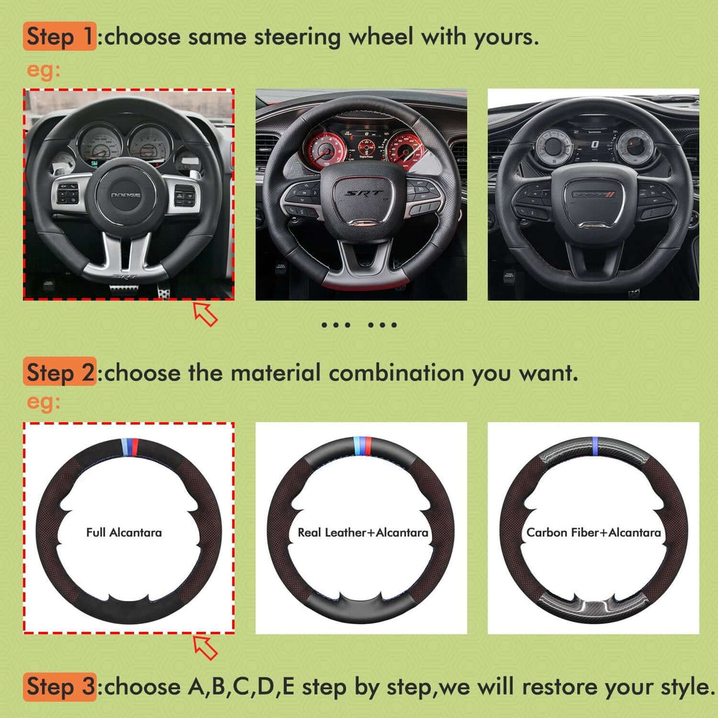 Mewant Mesh Alcantara DIY Customize Style - For Dodge Series - Alcantara, Leather, Carbon Fiber, Easy Install, Non - Slip, Best Steering Wheel Cover