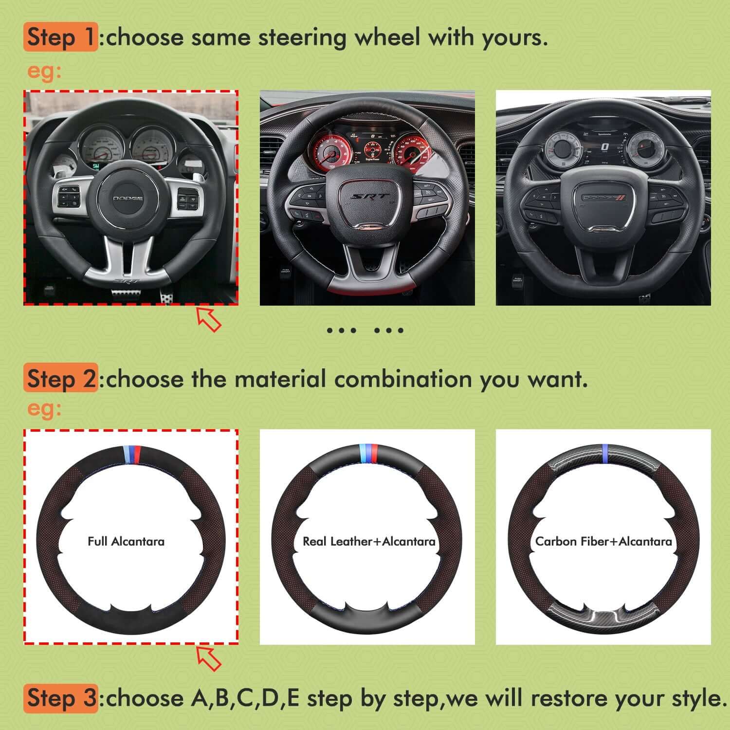 Mewant Mesh Alcantara DIY Customize Style - For Dodge Series - Alcantara, Leather, Carbon Fiber, Easy Install, Non - Slip, Best Steering Wheel Cover