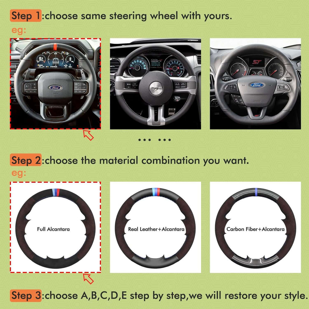 Mewant Mesh Alcantara DIY Customize Style - For Ford Series - Alcantara, Leather, Carbon Fiber, Easy Install, Non - Slip, Best Steering Wheel Cover