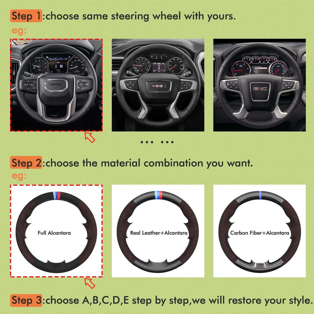 Mewant Mesh Alcantara DIY Customize Style - For GMC Series - Alcantara, Leather, Carbon Fiber, Easy Install, Non - Slip, Best Steering Wheel Cover