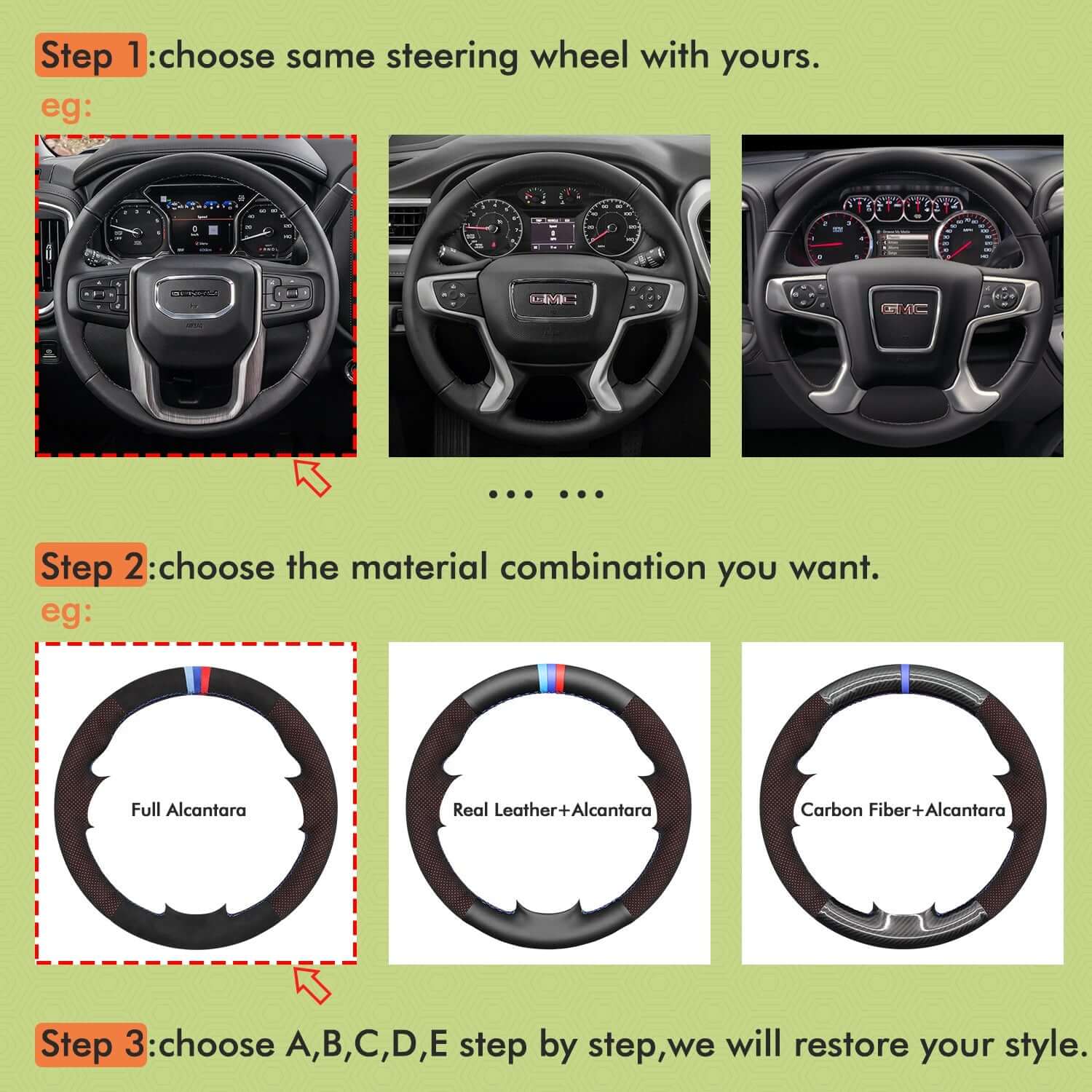 Mewant Mesh Alcantara DIY Customize Style - For GMC Series - Alcantara, Leather, Carbon Fiber, Easy Install, Non - Slip, Best Steering Wheel Cover