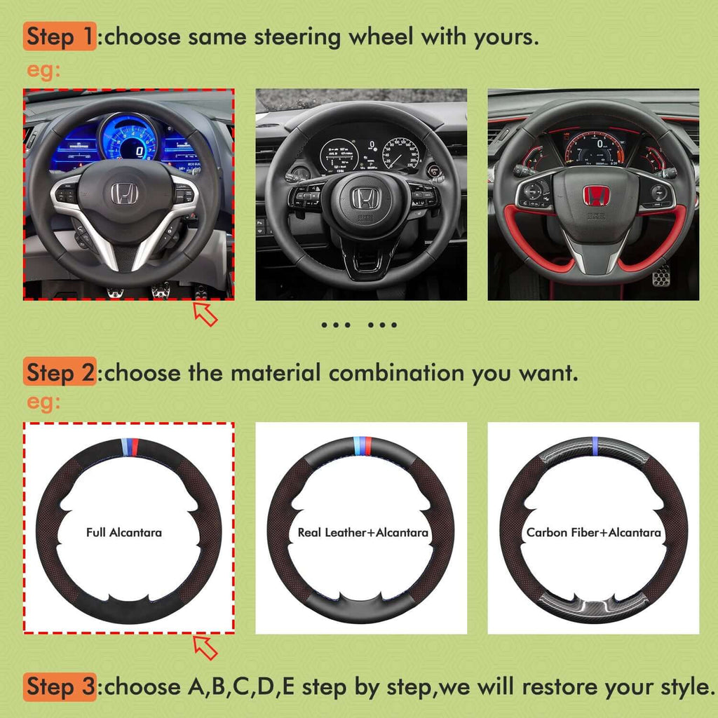 Mewant Mesh Alcantara DIY Customize Style - For Honda Series - Alcantara, Leather, Carbon Fiber, Easy Install, Non - Slip, Best Steering Wheel Cover