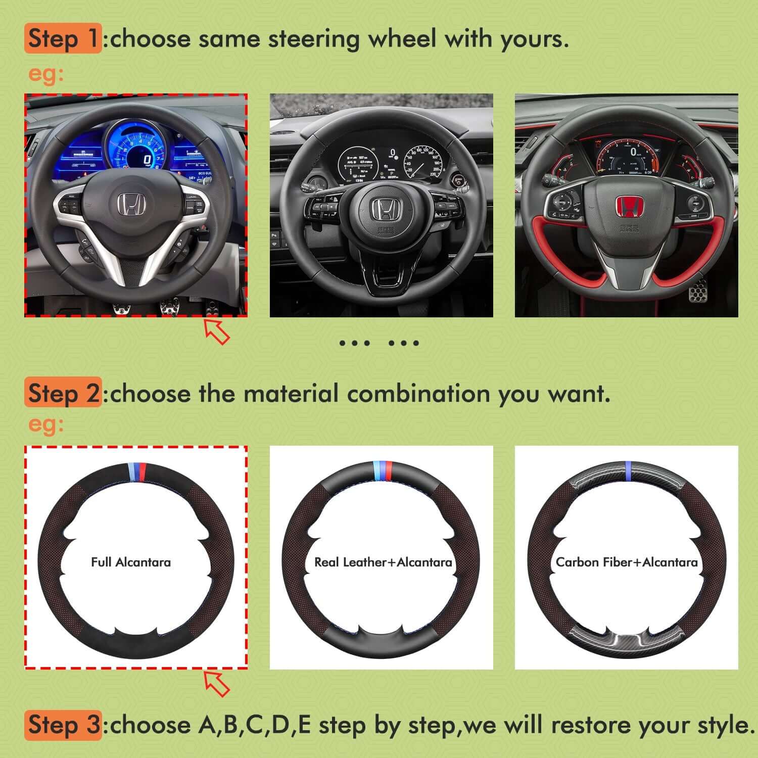 Mewant Mesh Alcantara DIY Customize Style - For Honda Series - Alcantara, Leather, Carbon Fiber, Easy Install, Non - Slip, Best Steering Wheel Cover