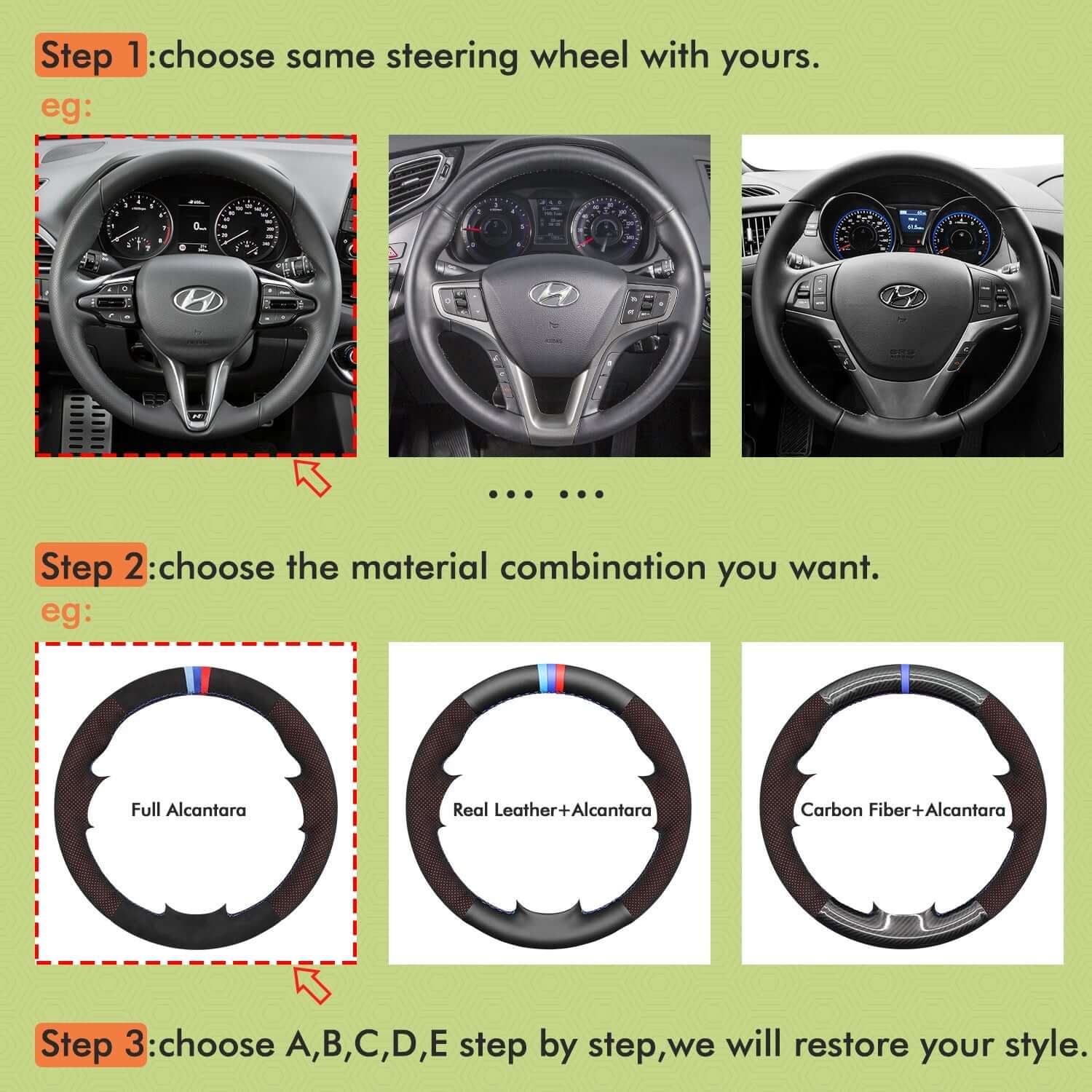 Mewant Mesh Alcantara DIY Customize Style - For Hyundai Series - Alcantara, Leather, Carbon Fiber, Easy Install, Non - Slip, Best Steering Wheel Cover