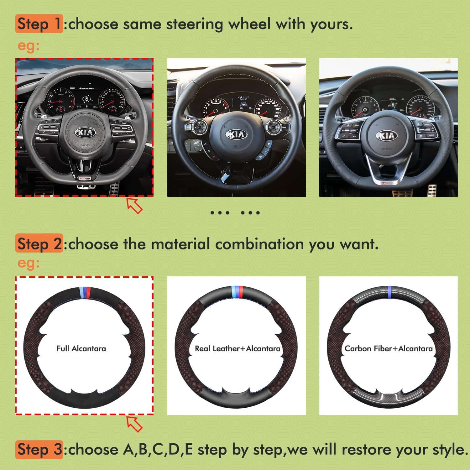 Mewant Mesh Alcantara DIY Customize Style - For Kia Series - Alcantara, Leather, Carbon Fiber, Easy Install, Non - Slip, Best Steering Wheel Cover