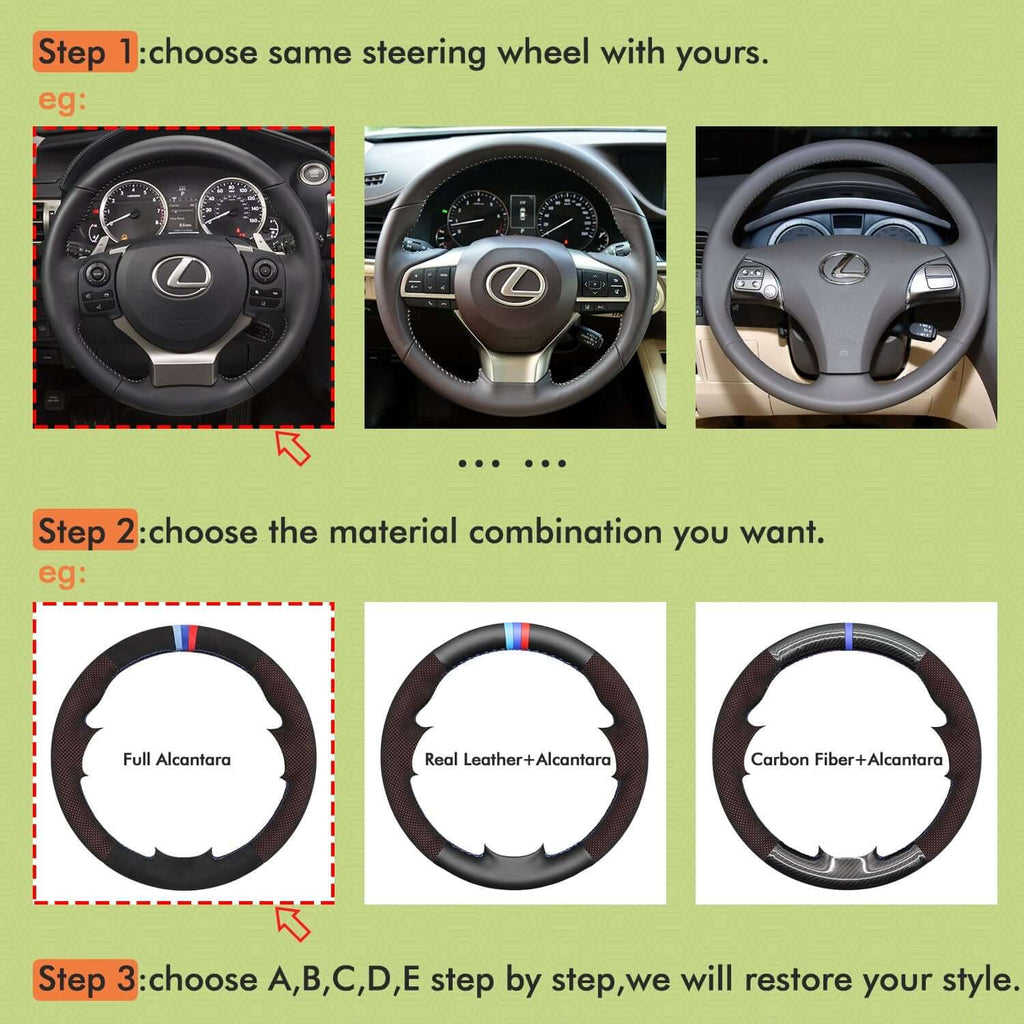 Mewant Mesh Alcantara DIY Customize Style - For Lexus Series - Alcantara, Leather, Carbon Fiber, Easy Install, Non - Slip, Best Steering Wheel Cover