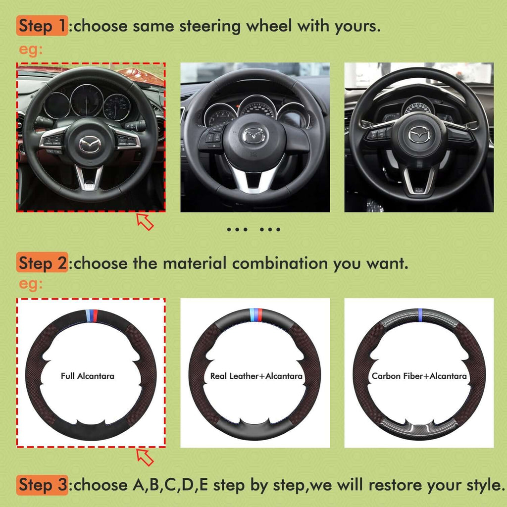Mewant Mesh Alcantara DIY Customize Style - For Mazda Series - Alcantara, Leather, Carbon Fiber, Easy Install, Non - Slip, Best Steering Wheel Cover