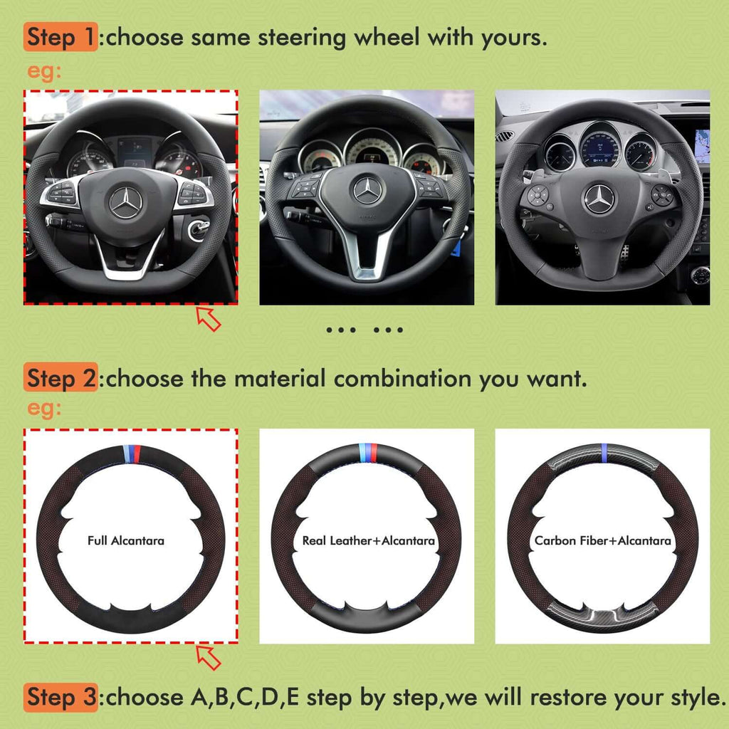 Mewant Mesh Alcantara DIY Customize Style - For Mercedes Benz Series - Alcantara, Leather, Carbon Fiber, Easy Install, Non - Slip, Best Steering Wheel Cover