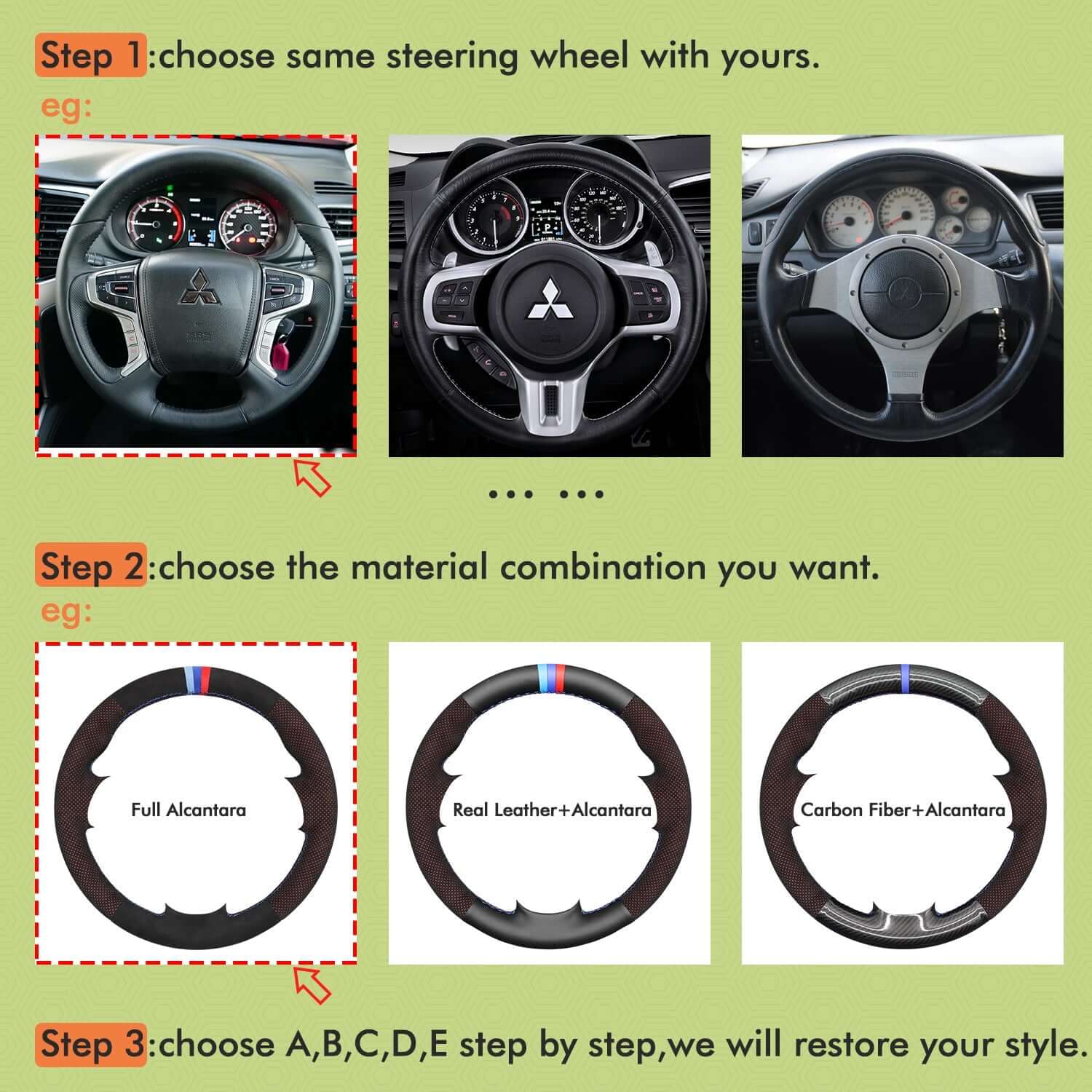 Mewant Mesh Alcantara DIY Customize Style - For Mitsubishi Series - Alcantara, Leather, Carbon Fiber, Easy Install, Non - Slip, Best Steering Wheel Cover