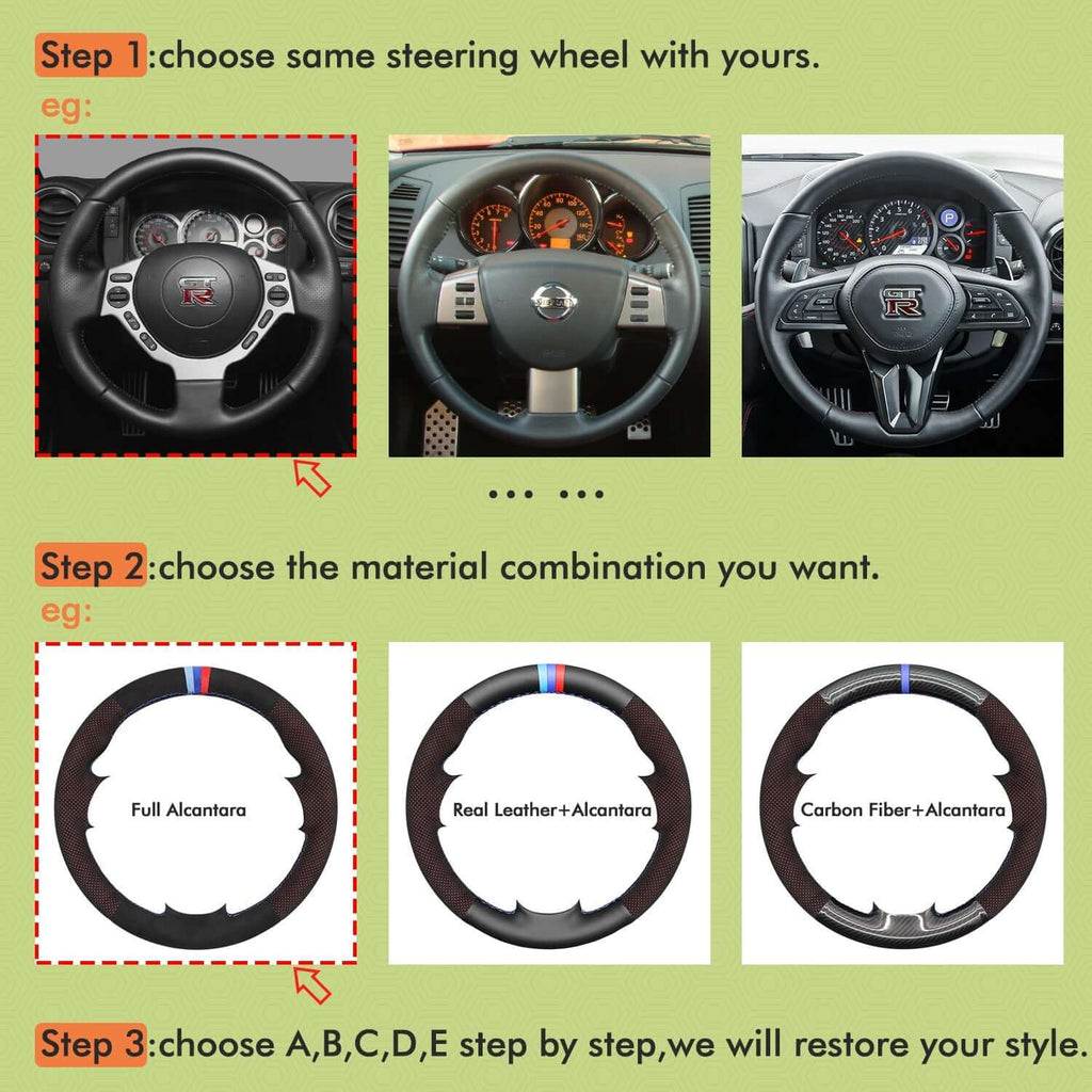 Mewant Mesh Alcantara DIY Customize Style - For Nissan Series - Alcantara, Leather, Carbon Fiber, Easy Install, Non - Slip, Best Steering Wheel Cover