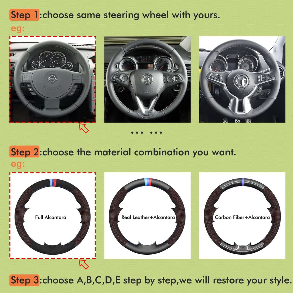 Mewant Mesh Alcantara DIY Customize Style - For Opel Series - Alcantara, Leather, Carbon Fiber, Easy Install, Non - Slip, Best Steering Wheel Cover