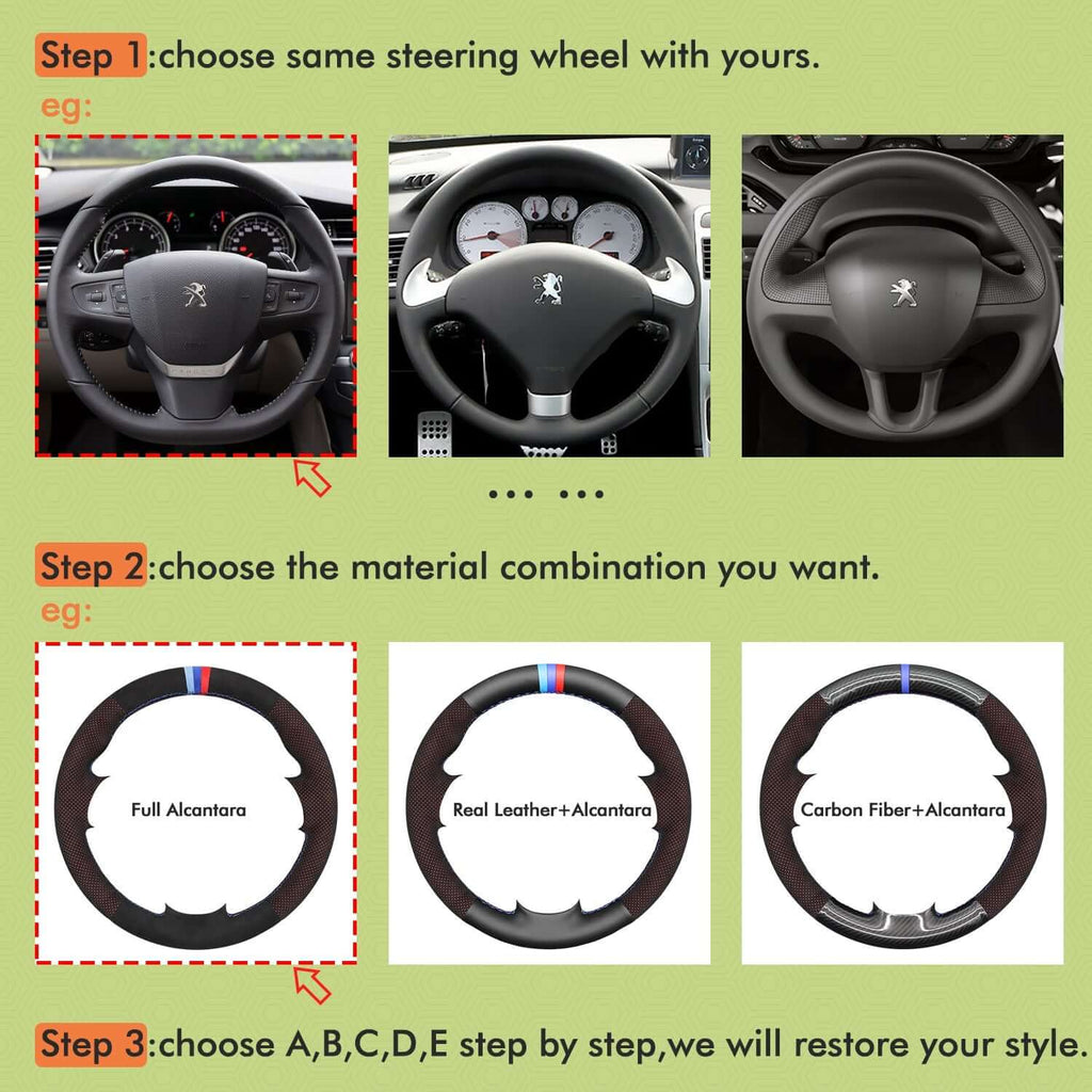 Mewant Mesh Alcantara DIY Customize Style - For Peugeot Series - Alcantara, Leather, Carbon Fiber, Easy Install, Non - Slip, Best Steering Wheel Cover