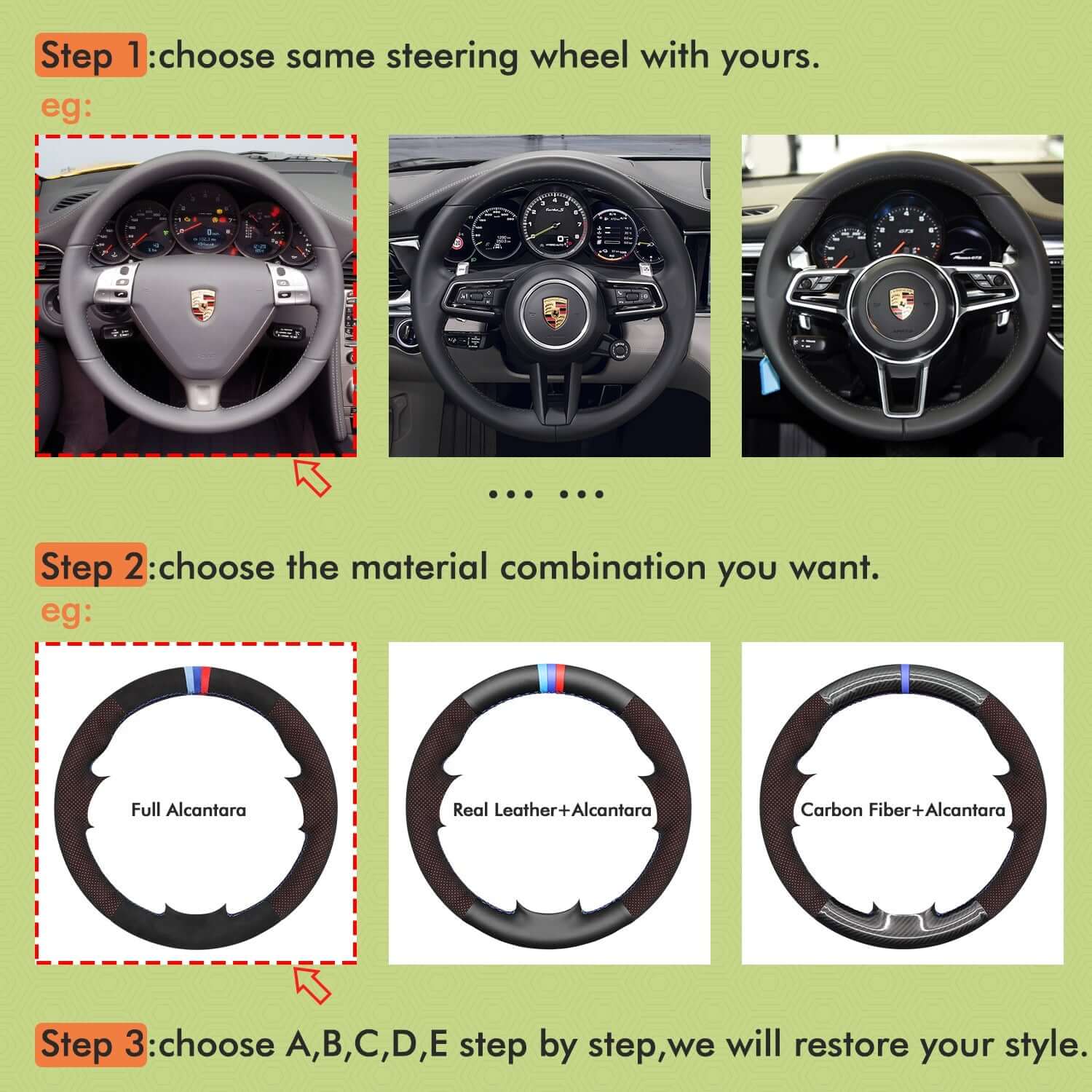Mewant Mesh Alcantara DIY Customize Style - For Porsche Series - Alcantara, Leather, Carbon Fiber, Easy Install, Non - Slip, Best Steering Wheel Cover