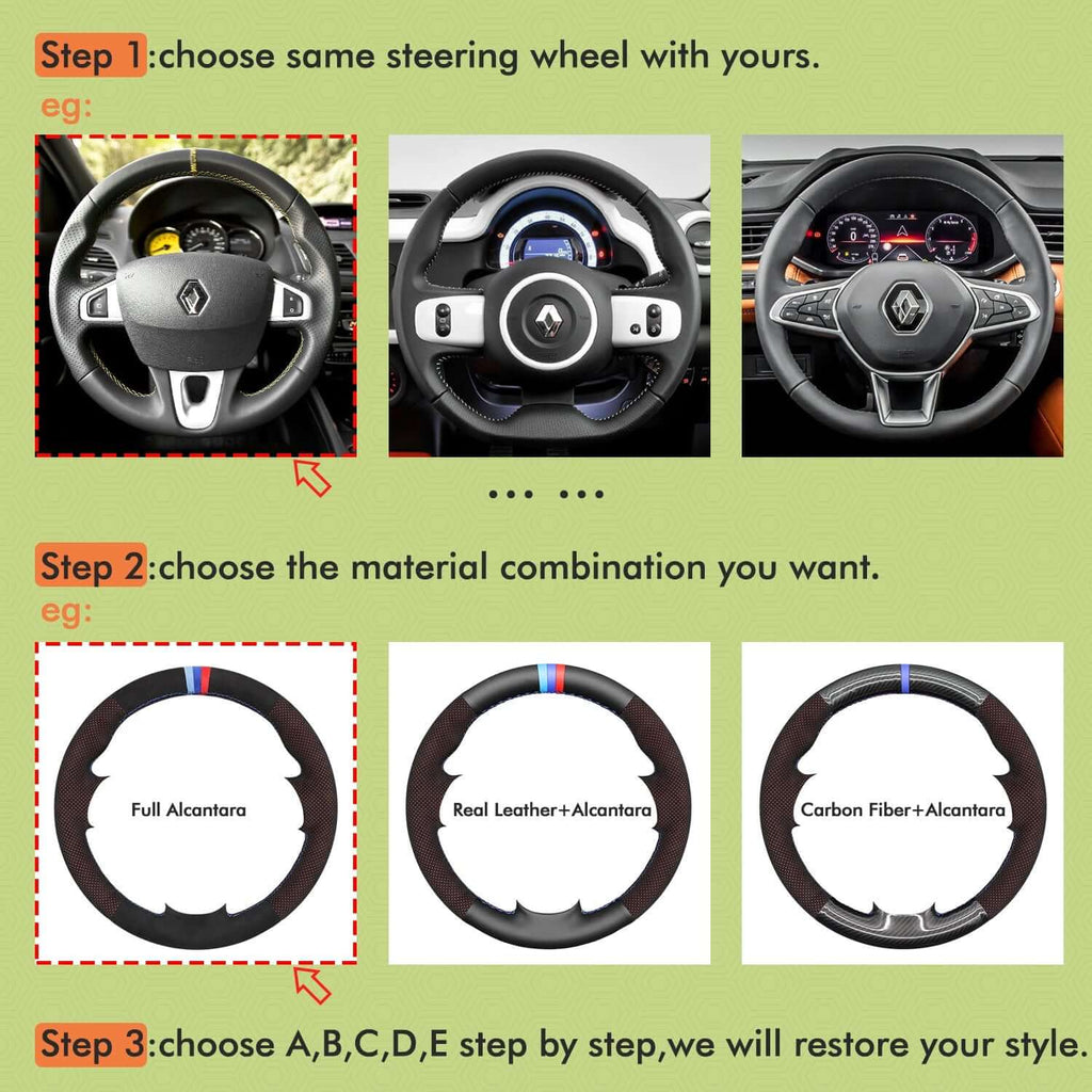 Mewant Mesh Alcantara DIY Customize Style - For Renault Series - Alcantara, Leather, Carbon Fiber, Easy Install, Non - Slip, Best Steering Wheel Cover