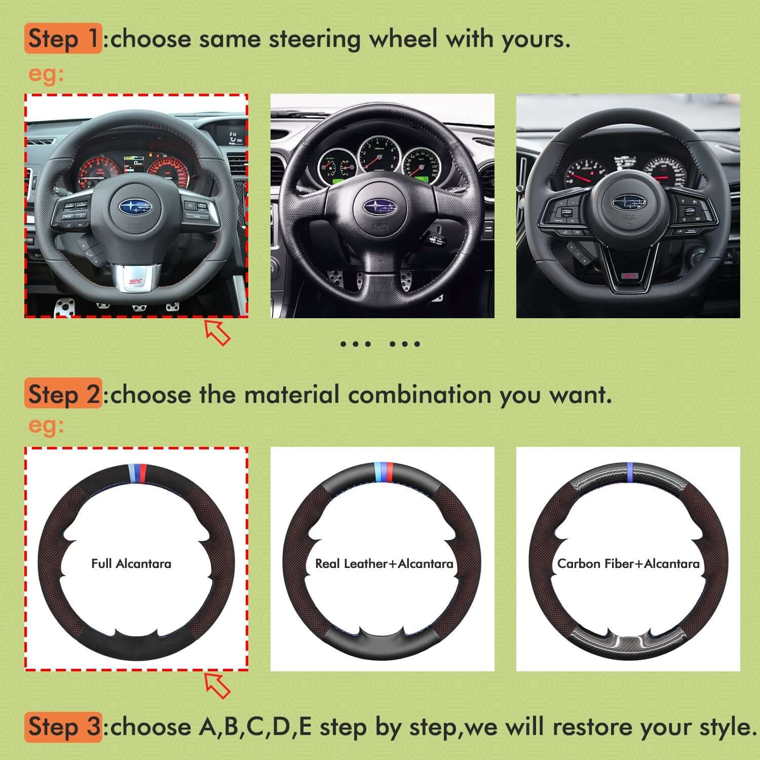 Mewant Mesh Alcantara DIY Customize Style - For Subaru Series - Alcantara, Leather, Carbon Fiber, Easy Install, Non - Slip, Best Steering Wheel Cover