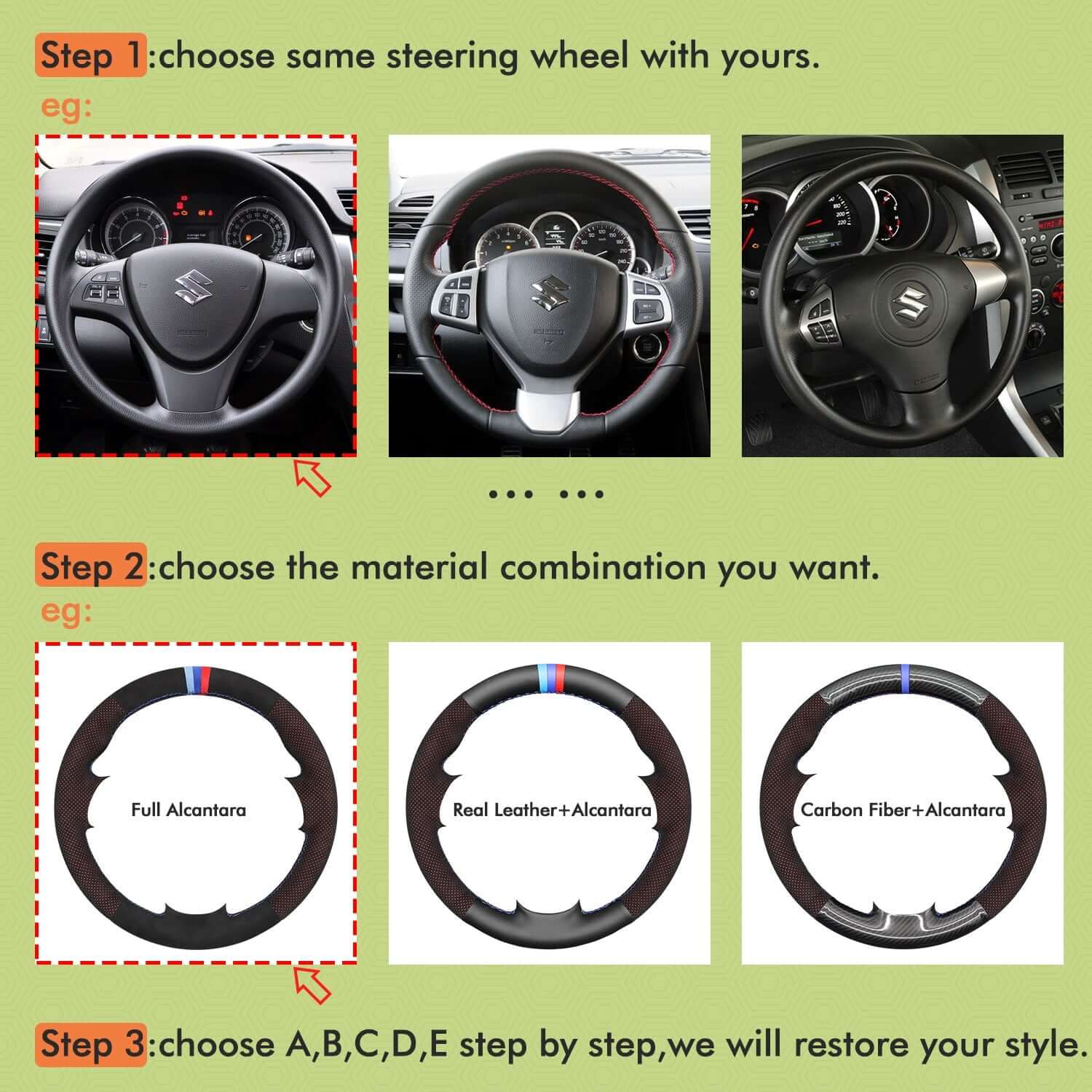 Mewant Mesh Alcantara DIY Customize Style - For Suzuki Series - Alcantara, Leather, Carbon Fiber, Easy Install, Non - Slip, Best Steering Wheel Cover