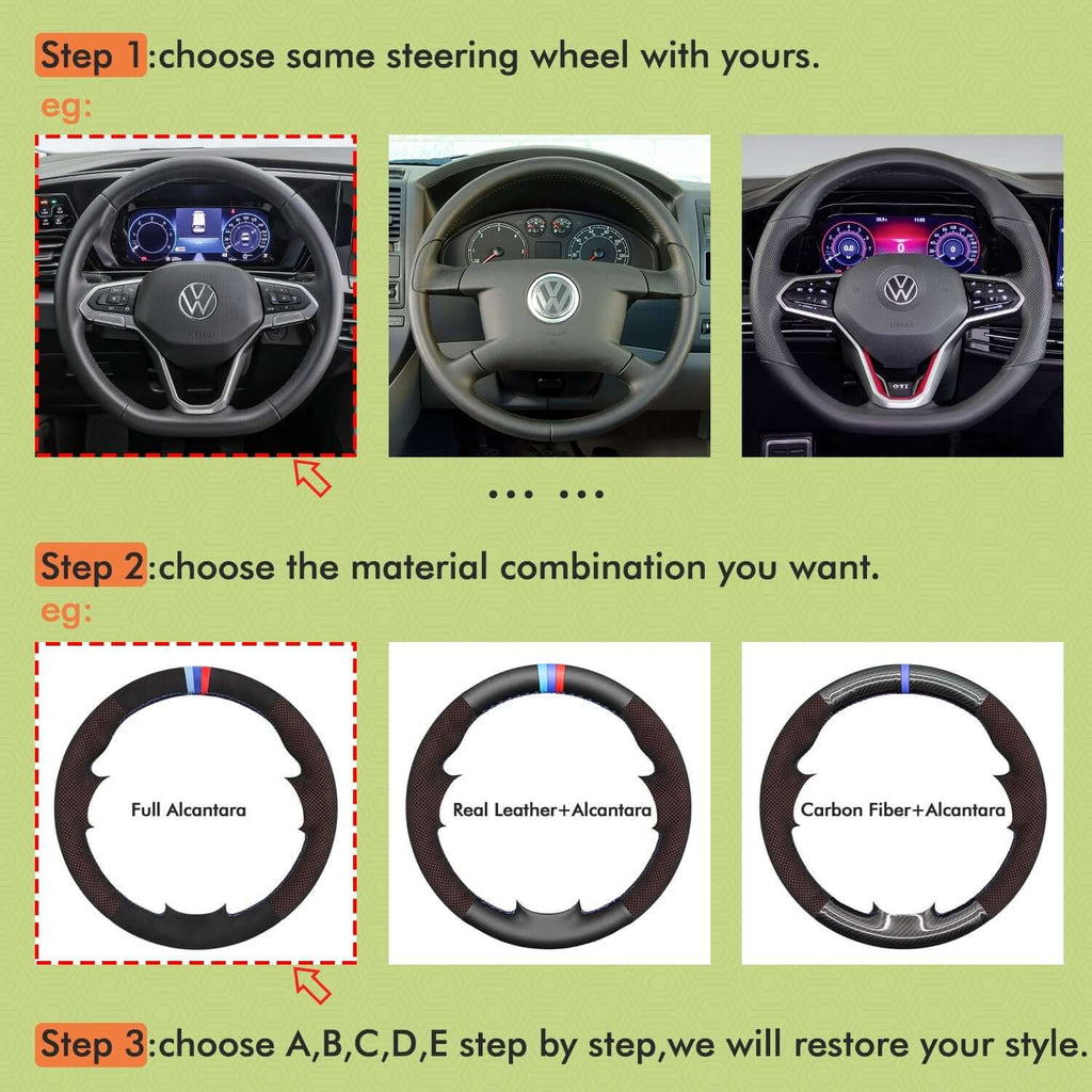 Mewant Mesh Alcantara DIY Customize Style - For Volkswagen Series - Alcantara, Leather, Carbon Fiber, Easy Install, Non - Slip, Best Steering Wheel Cover