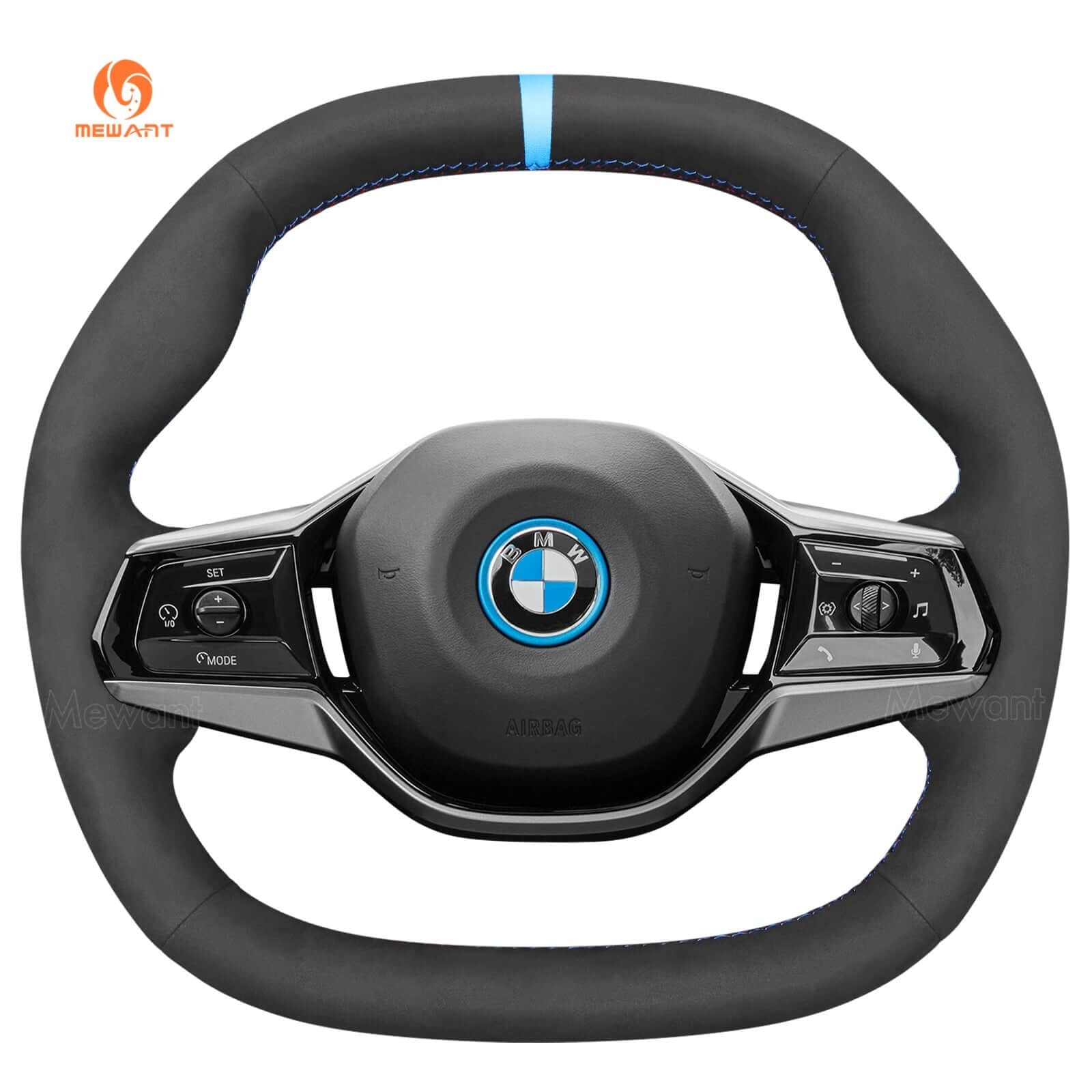 MEWANT Real Leather Car Steering Wheel Cover for BMW 5 Series G60 (Sedan)/ i5 G60/ G61 (Touring)/ i5 G60 (Sedan)/ G61 (Touring)/ G60 (Saloon)/ G61 (Estate) - Alcantara, Leather, Carbon Fiber, Easy Install, Non - Slip, Best Steering Wheel Cover