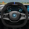 MEWANT Real Leather Car Steering Wheel Cover for BMW 5 Series G60 (Sedan)/ i5 G60/ G61 (Touring)/ i5 G60 (Sedan)/ G61 (Touring)/ G60 (Saloon)/ G61 (Estate) - Alcantara, Leather, Carbon Fiber, Easy Install, Non - Slip, Best Steering Wheel Cover