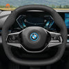 MEWANT Real Leather Car Steering Wheel Cover for BMW 5 Series G60 (Sedan)/ i5 G60/ G61 (Touring)/ i5 G60 (Sedan)/ G61 (Touring)/ G60 (Saloon)/ G61 (Estate) - Alcantara, Leather, Carbon Fiber, Easy Install, Non - Slip, Best Steering Wheel Cover
