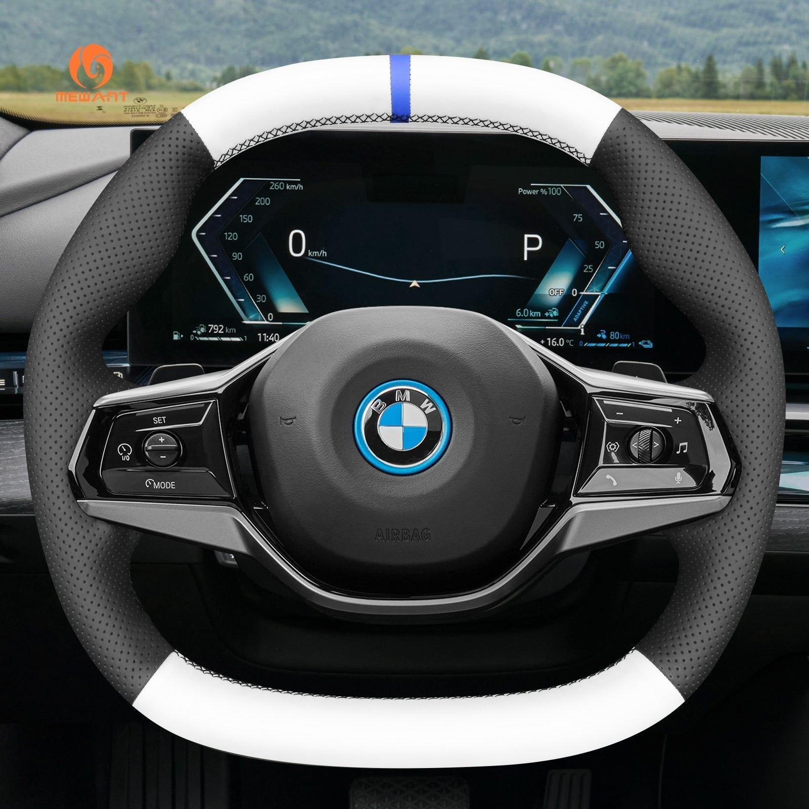 MEWANT Real Leather Car Steering Wheel Cover for BMW 5 Series G60 (Sedan)/ i5 G60/ G61 (Touring)/ i5 G60 (Sedan)/ G61 (Touring)/ G60 (Saloon)/ G61 (Estate) - Alcantara, Leather, Carbon Fiber, Easy Install, Non - Slip, Best Steering Wheel Cover