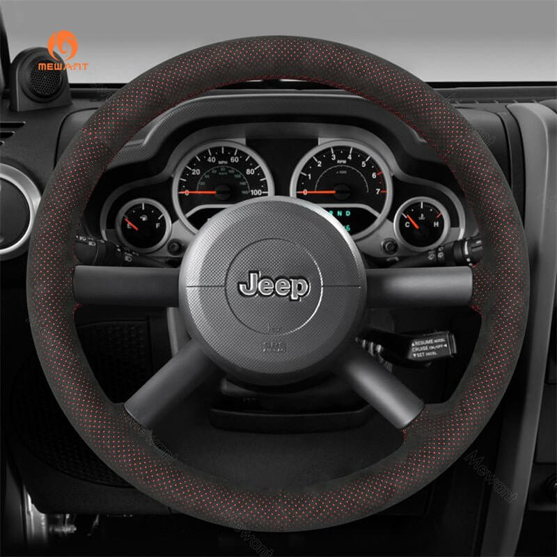 MEWANT Real Leather Suede Car Steering Wheel Cover for for Jeep Wrangler (JK) - Alcantara, Leather, Carbon Fiber, Easy Install, Non - Slip, Best Steering Wheel Cover