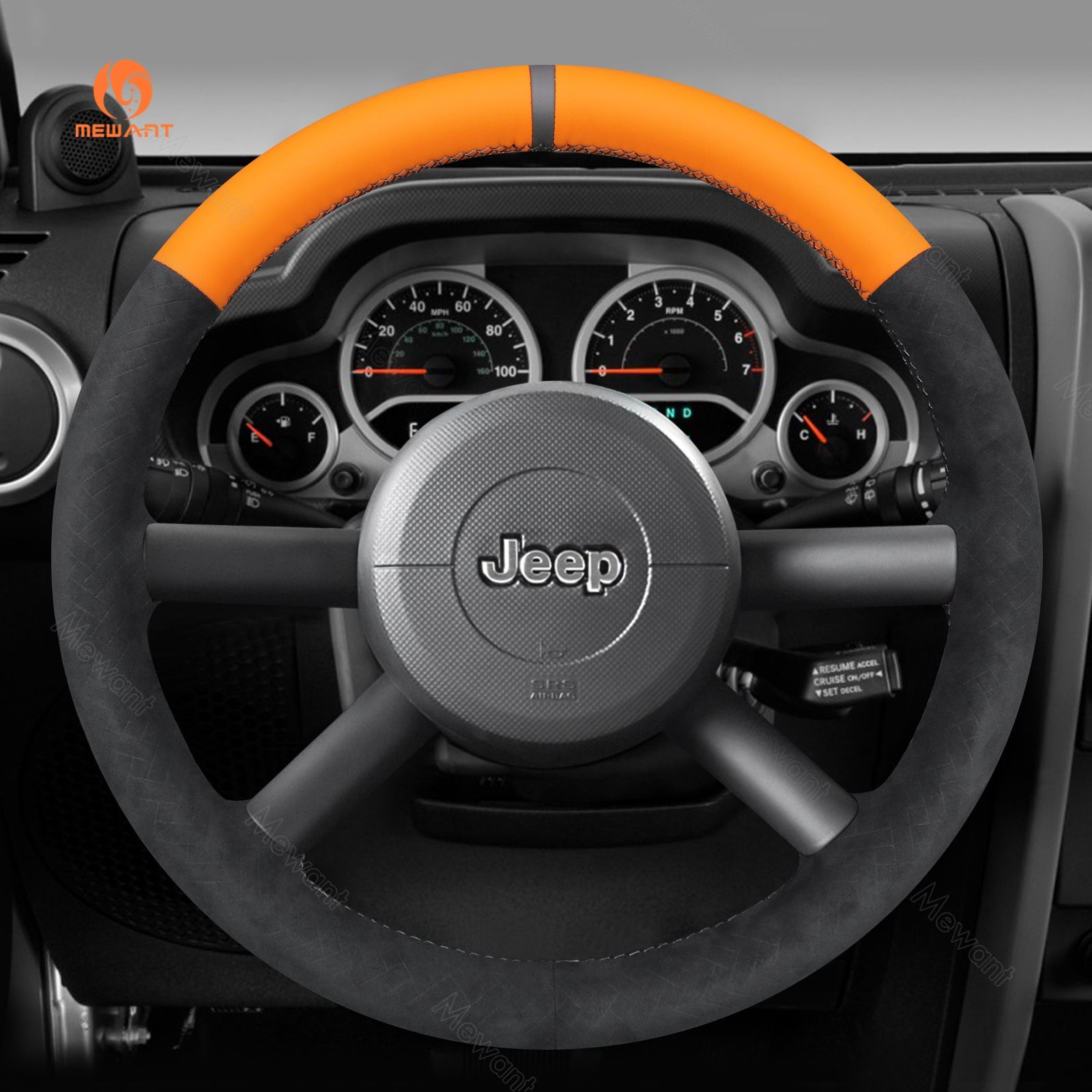 MEWANT Real Leather Suede Car Steering Wheel Cover for for Jeep Wrangler (JK) - Alcantara, Leather, Carbon Fiber, Easy Install, Non - Slip, Best Steering Wheel Cover