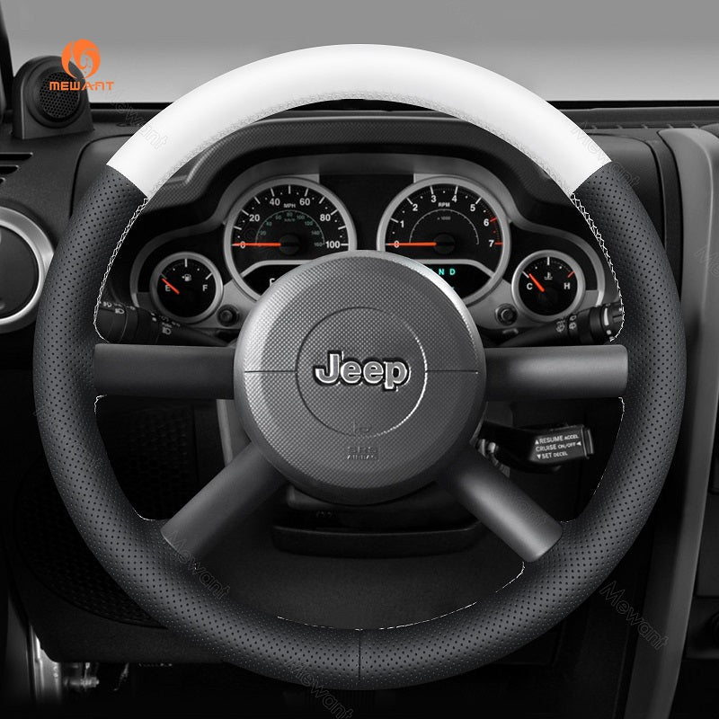 MEWANT Real Leather Suede Car Steering Wheel Cover for for Jeep Wrangler (JK) - Alcantara, Leather, Carbon Fiber, Easy Install, Non - Slip, Best Steering Wheel Cover